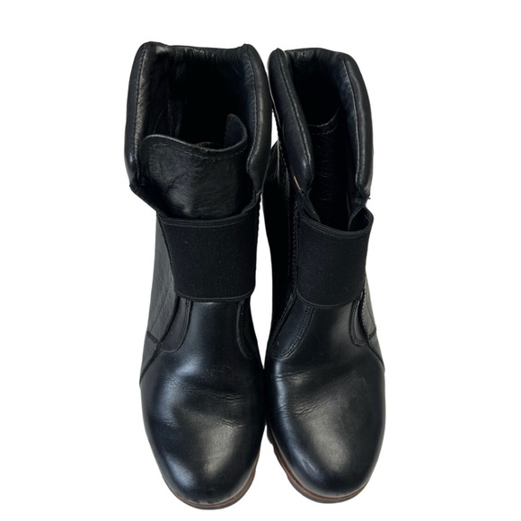 Sorel Fiona Wedge Black Leather Ankle Booties Chunky Heel Size 7.5 - Picture 3 of 7